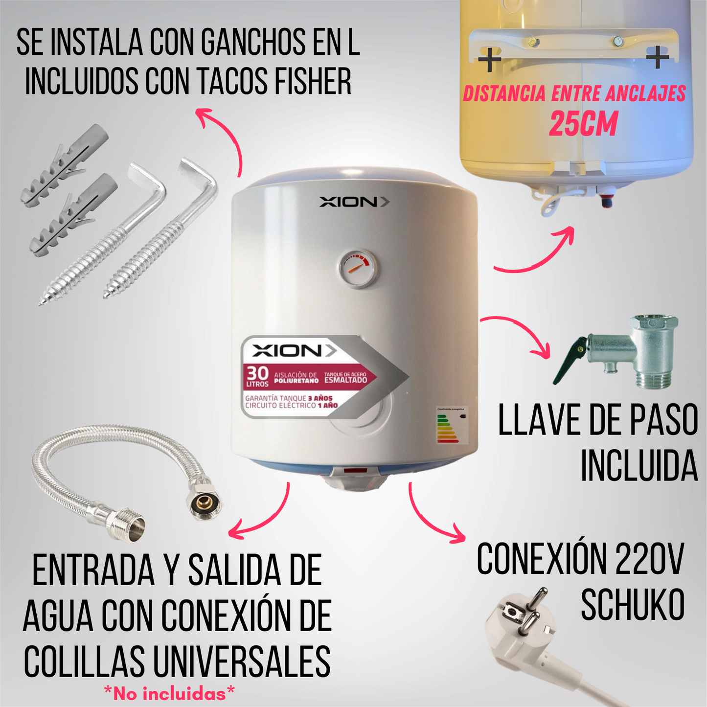 Calefon Termotanque Eléctrico Xion 30 Litros Agua Caliente