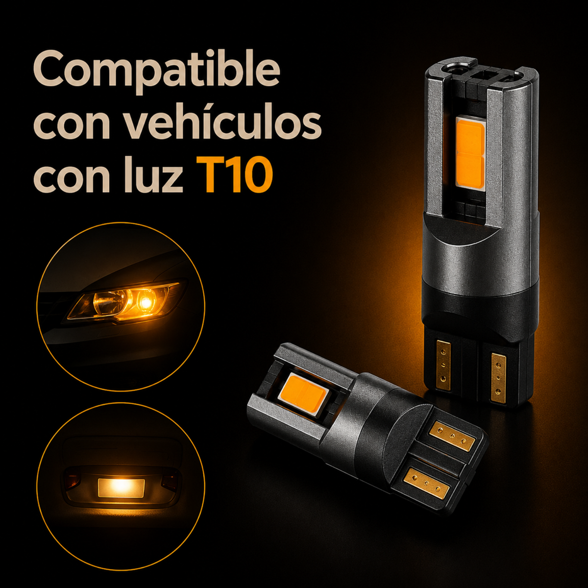 Lampara Led COLOR AMBAR Para Auto T10 Ir100 Posición Matrícula 12v W5w