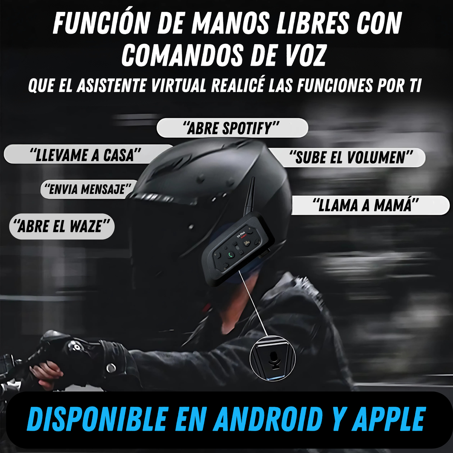 Intercomunicador Casco Motos Llamadas Bluetooth Manos Libres V6 PLUS