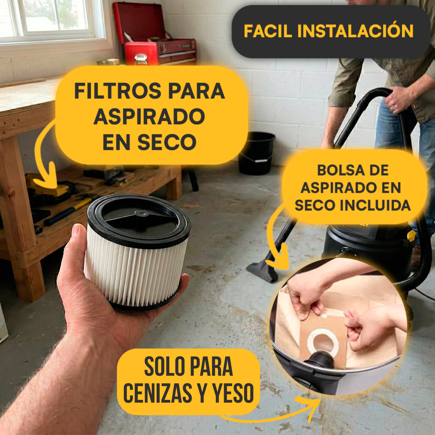 Aspiradora Industrial Profesional Stanley De Tacho Sin Bolsa POLVO Y AGUA