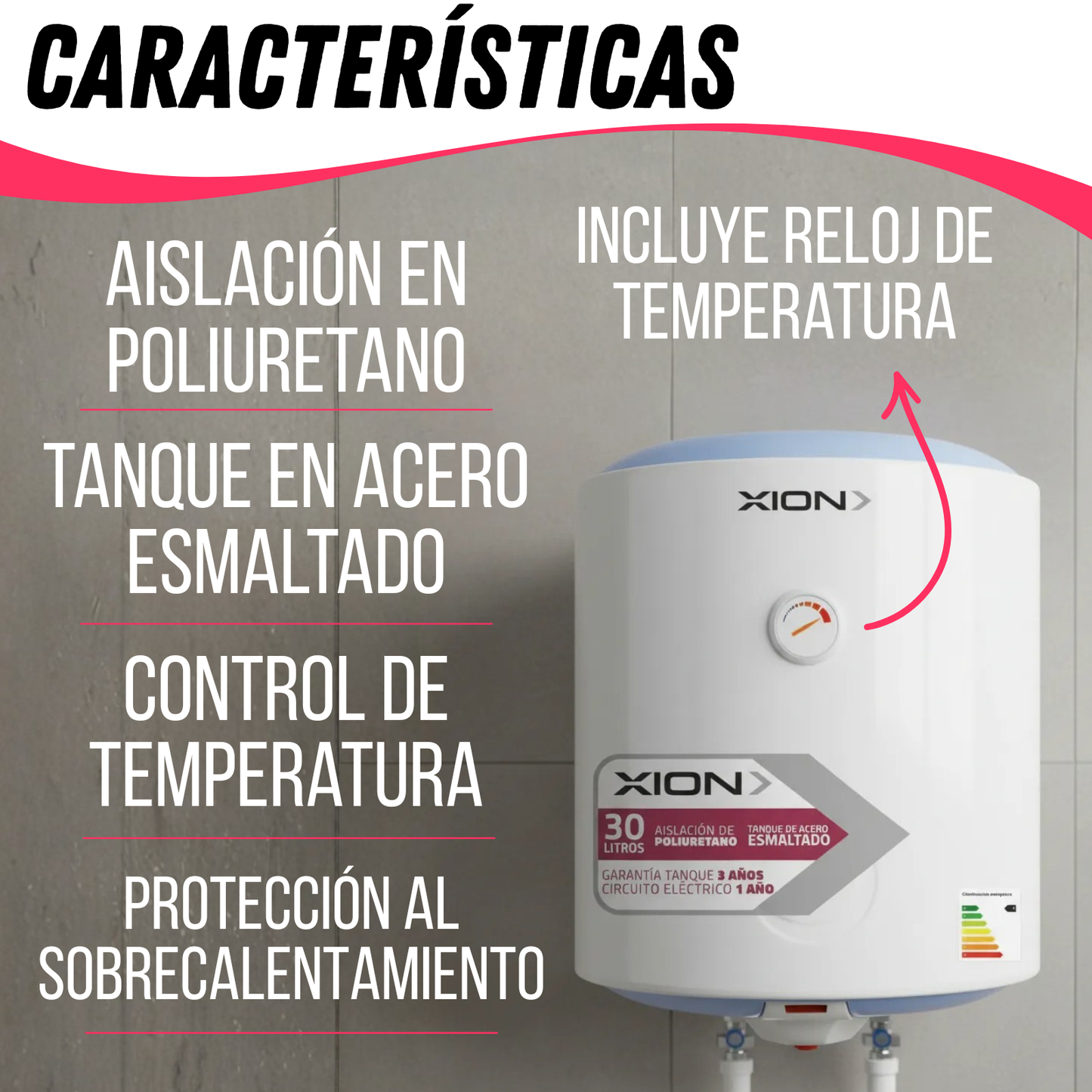 Calefon Termotanque Eléctrico Xion 30 Litros Agua Caliente