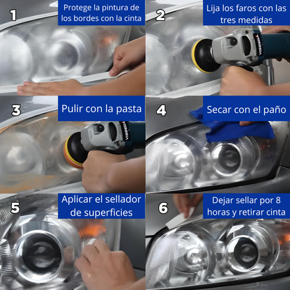 Kit Restaurador Revividor Pulidor De Faros Ópticas De Auto