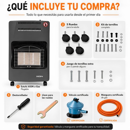 Estufa a gas supergas plegable Xion 3 niveles de potencia y seguridad