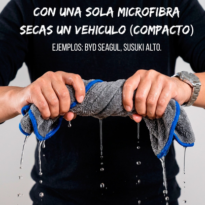 Paño Toalla De Microfibra Auto Detailing Gruesa 40x40 1000g Gris Con Azul