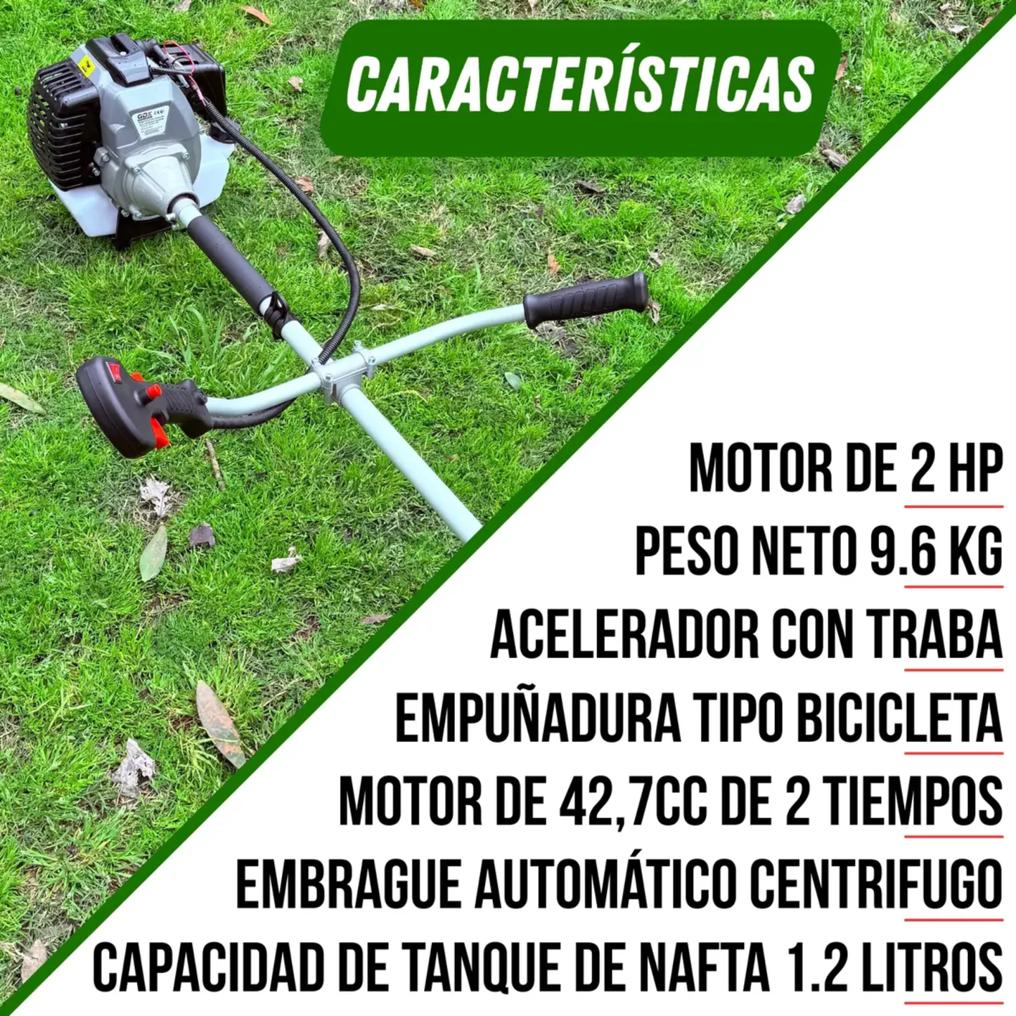 Desmalezadora Cortadora De Pasto A Nafta 42,7cc Bordeadora
