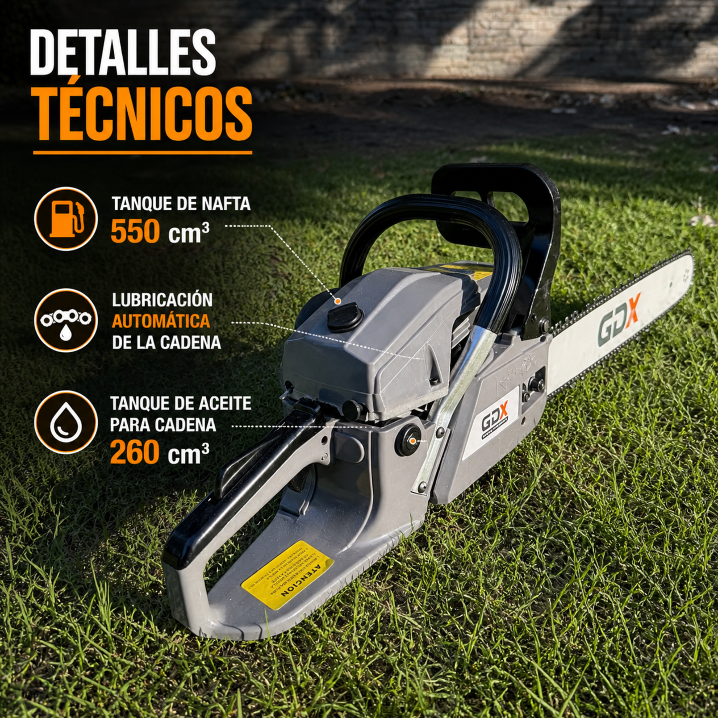 Motosierra A Nafta 52cc 2.5hp A Cadena Espada 20 Motosierra