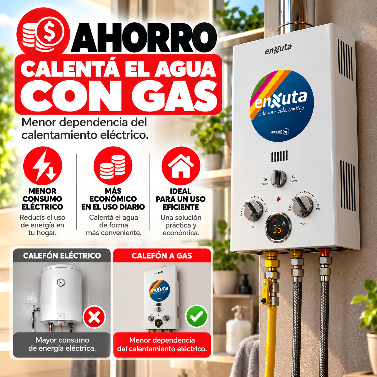 Calefón Calentador A Gas Calentador Agua Enxuta 6l Caliente tiro natural