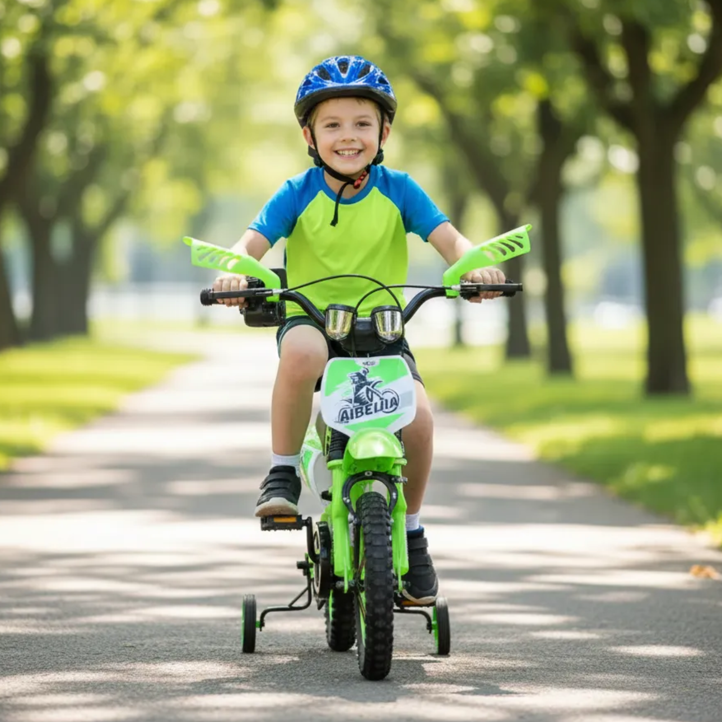 Bicicleta para NENE NIÑO Infantil MOTOCROSS Urbana Rodado 16 Con Rueditas Y ACELERDOR ROJA-VERDE