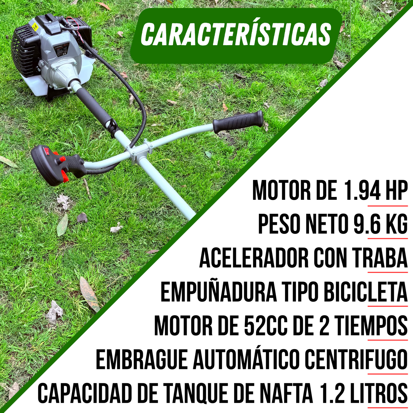 Desmalezadora Cortadora De Pasto Bordeadora A Nafta 52cc 2t