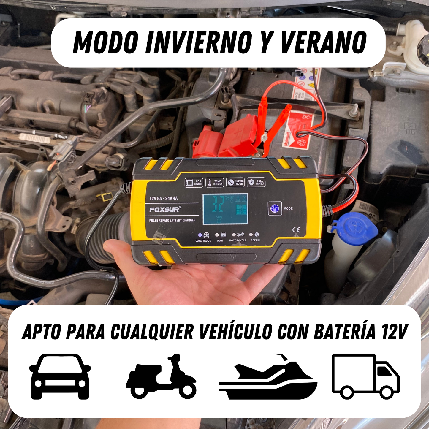 Cargador De Baterías Autos Motos 12v Inteligente Portátil