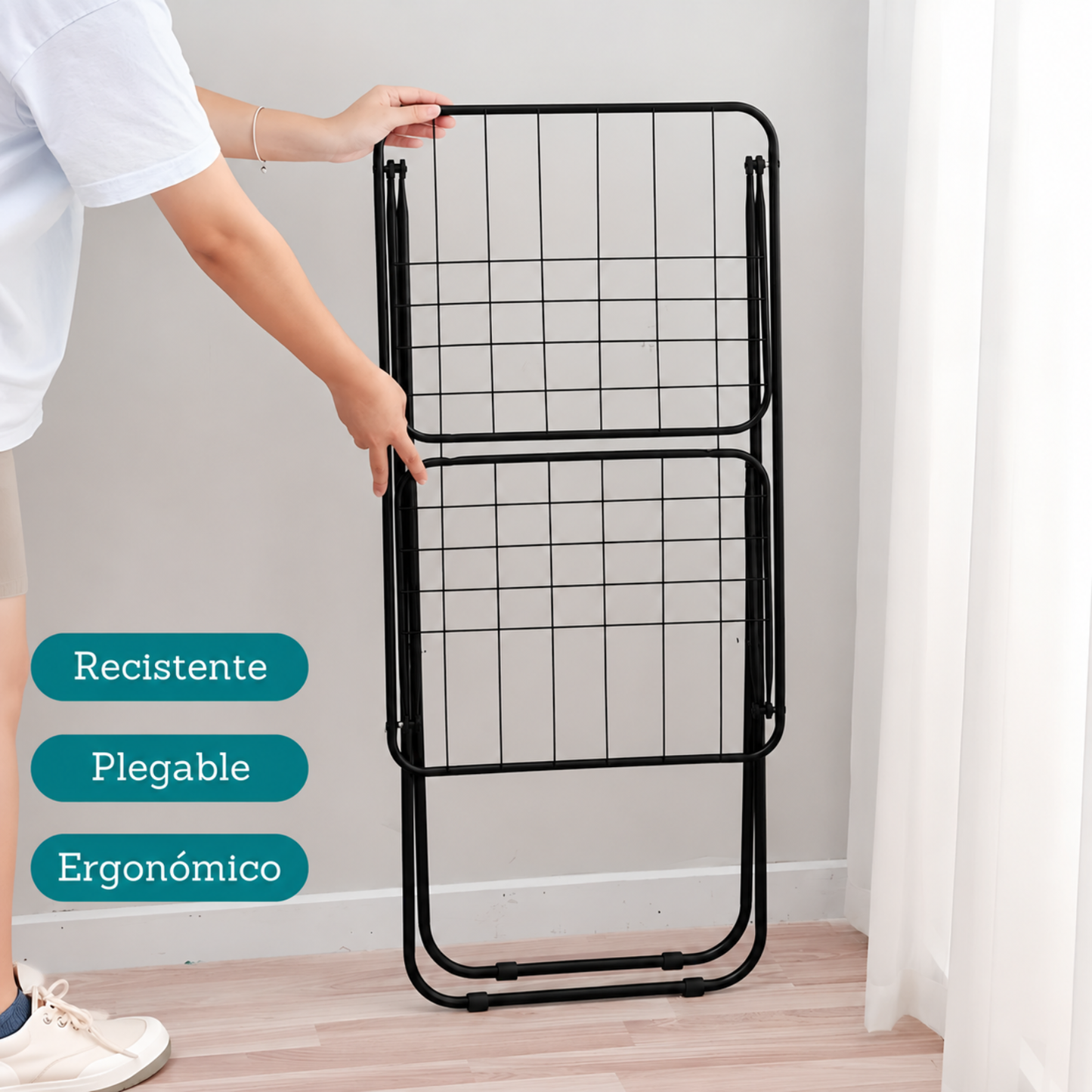 Tender Tendedero Ropa Mor Plegable Grande Exterior Abatible NEGRO