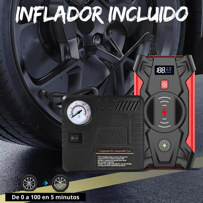 Arrancador Cargador Batería De Autos POTENTE NAFTA O DIESEL Portátil Con Compresor