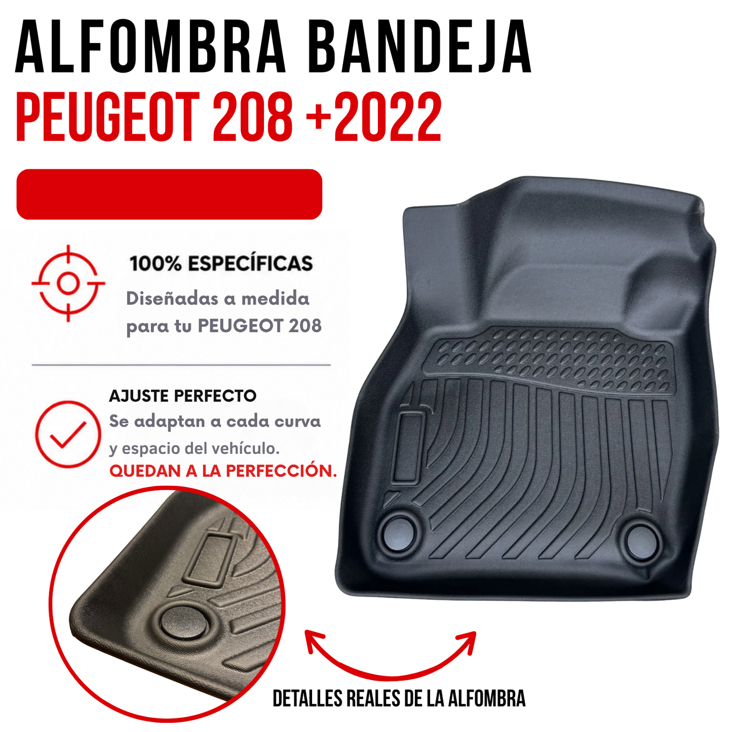 Alfombra PEUGEOT 208 Bandeja Rígida 5d Bandeja De Piso Auto Set alfombras TPE RÍGIDO