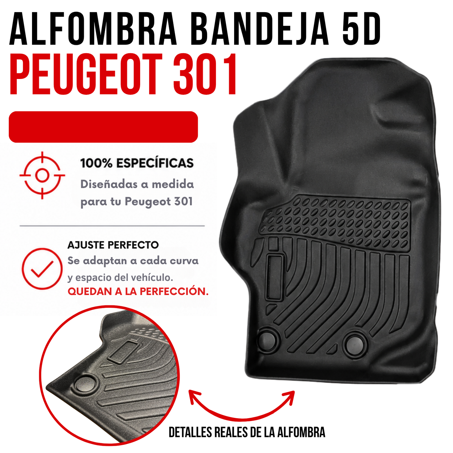Juego Alfombra Auto Bandeja Rígida Peugeot 301 Set completo bandejas rígidas