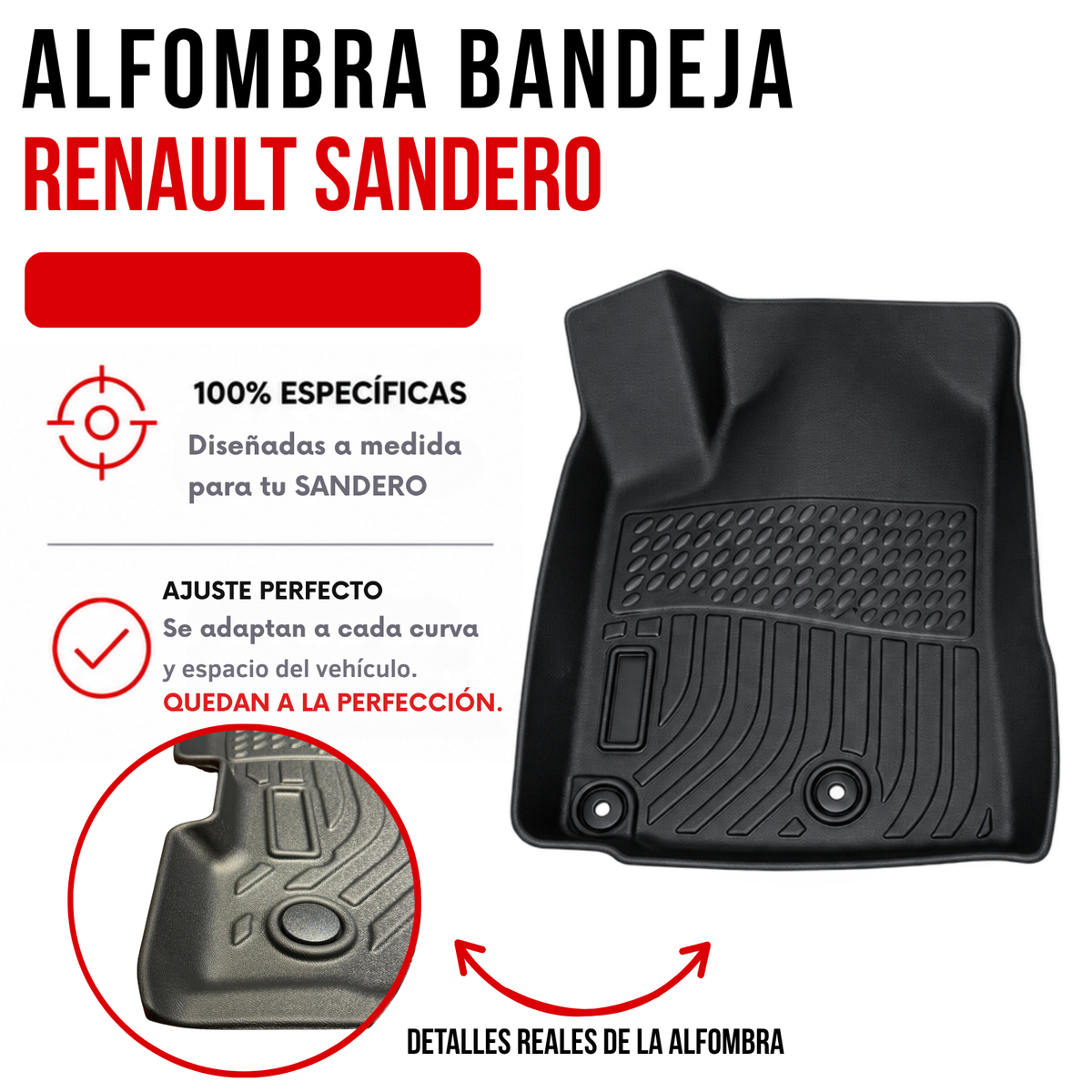 Alfombra Renault Sandero Bandeja Rígida 5D Bandeja de piso para auto