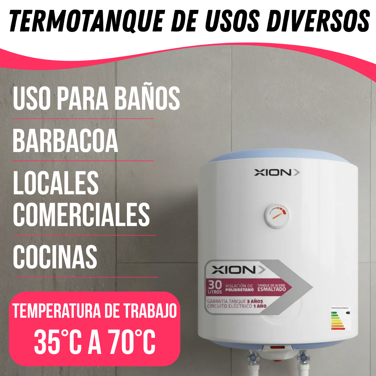 Calefon Termotanque Eléctrico Xion 30 Litros Agua Caliente