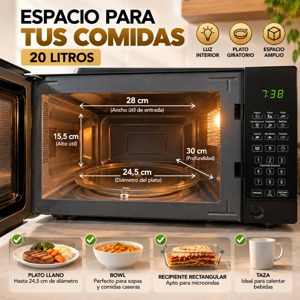 Horno Microondas Digital Para Cocina Xion 20l 700w Negro