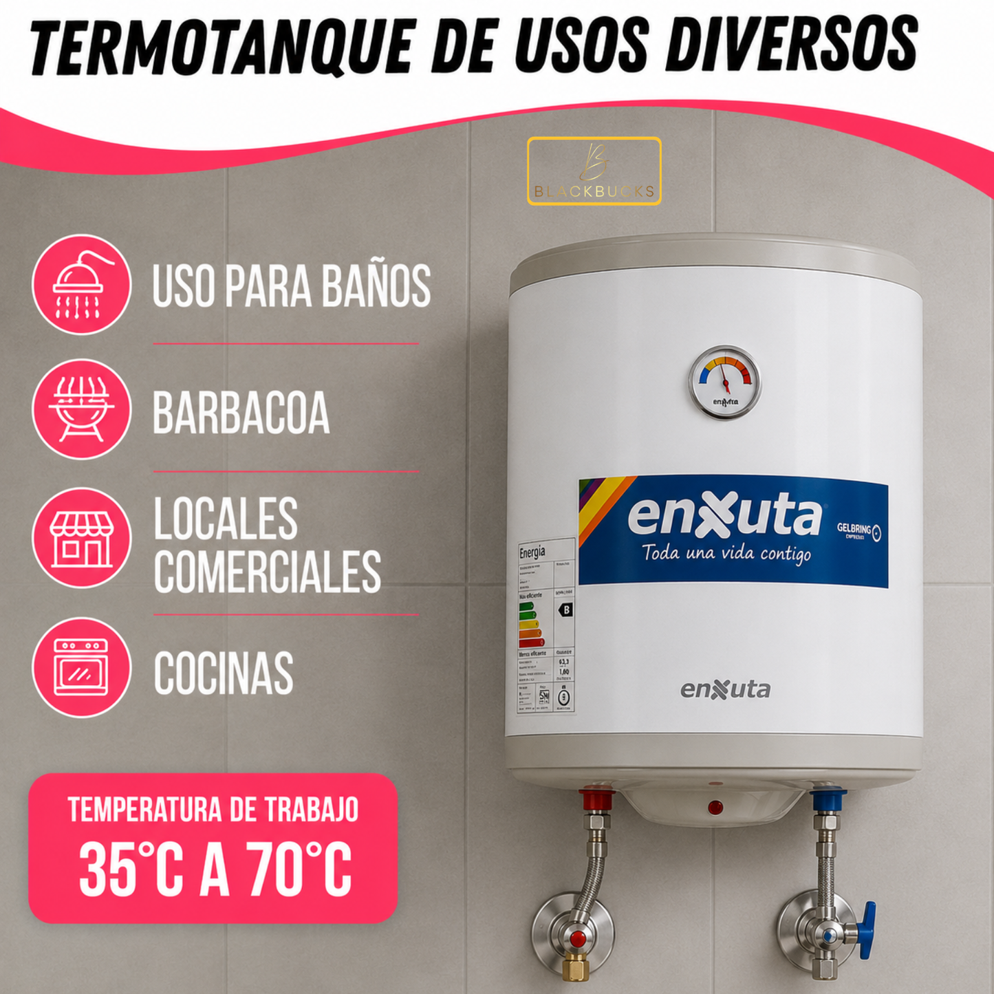 Calefon Termotanque 30 Litros Enxuta Eléctrico 220V Agua Caliente