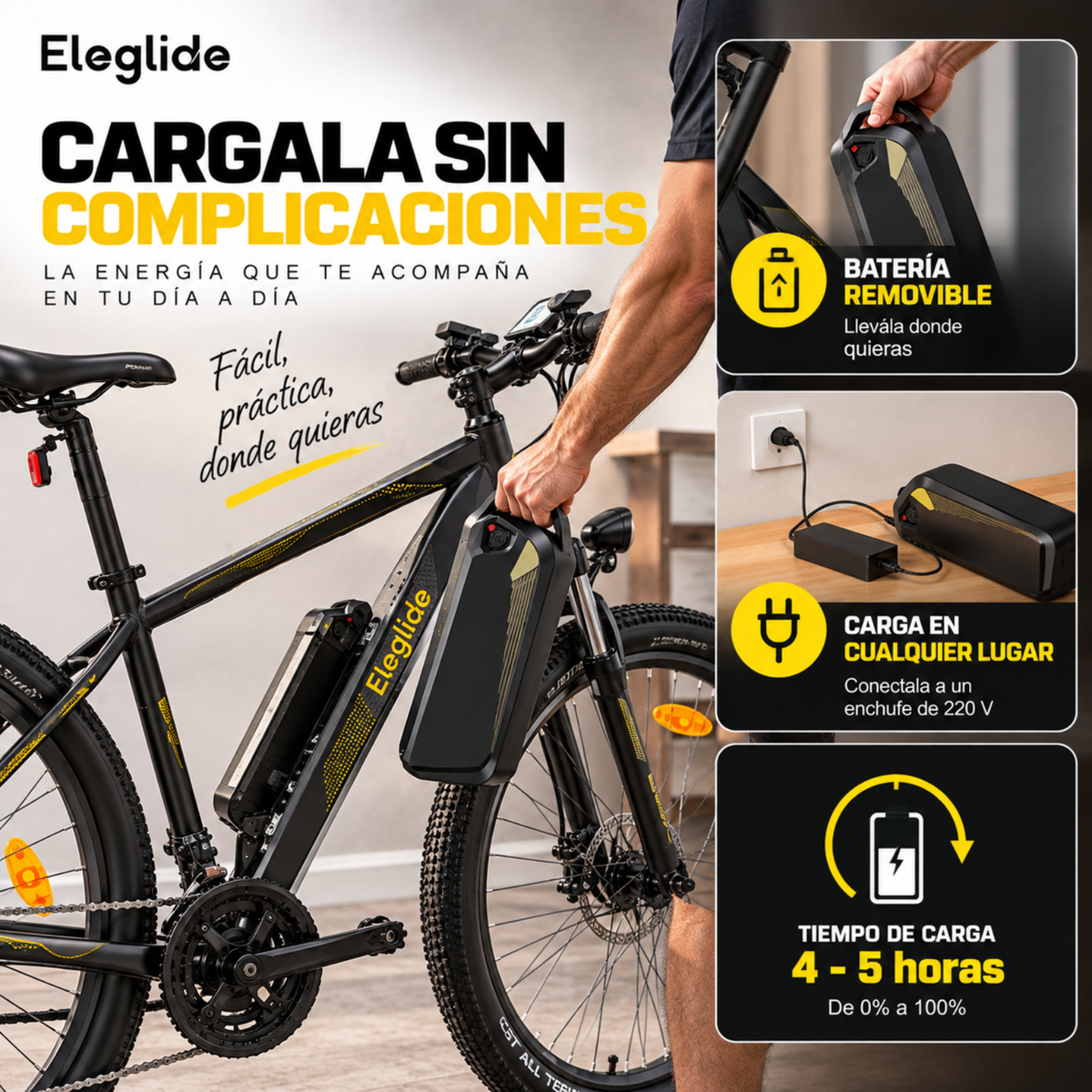 Bicicleta Eléctrica A Batería Con Motor Bici 27.5 Pulgadas