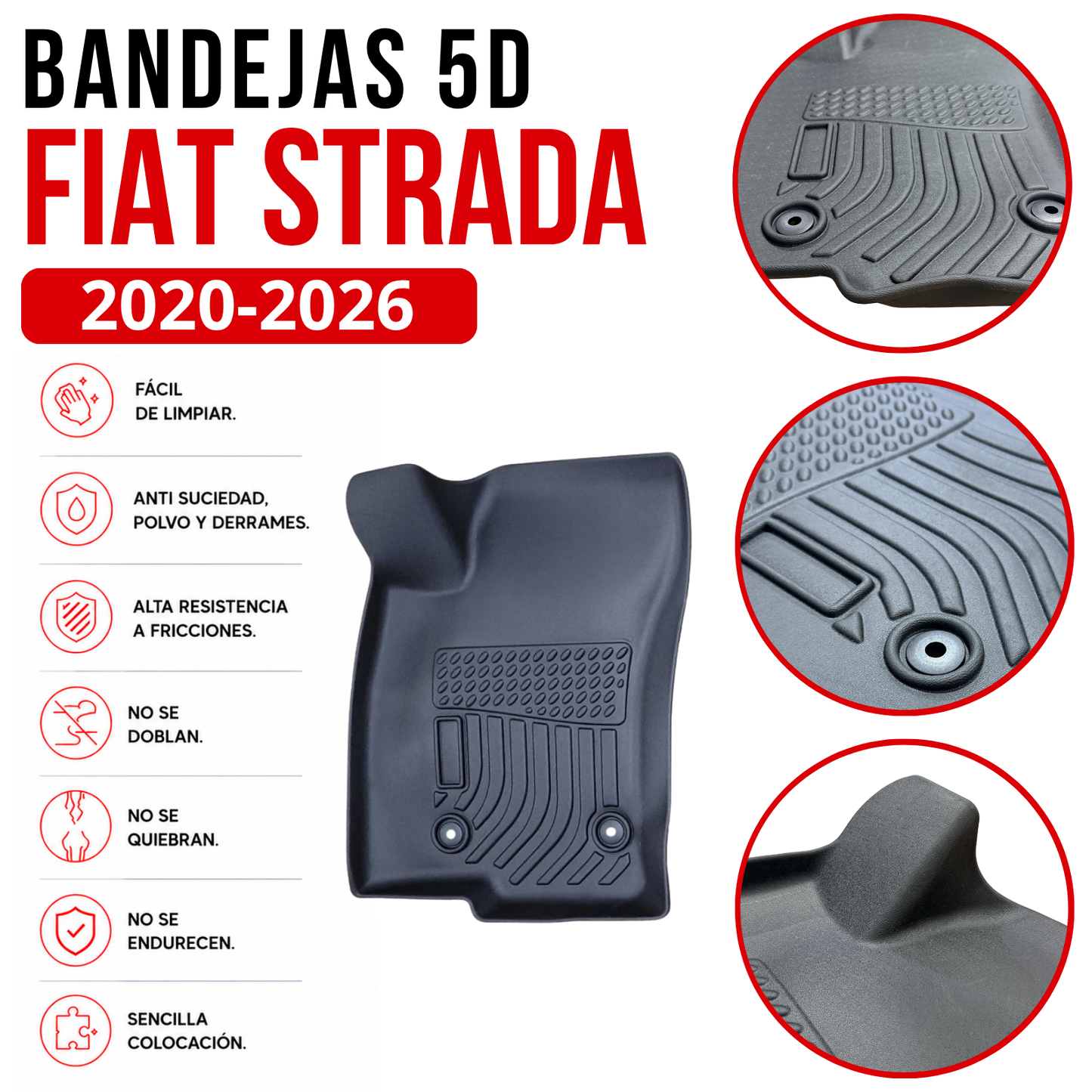 Juego Alfombras Fiat Strada Bandeja Rígida 5d Bandeja De Piso