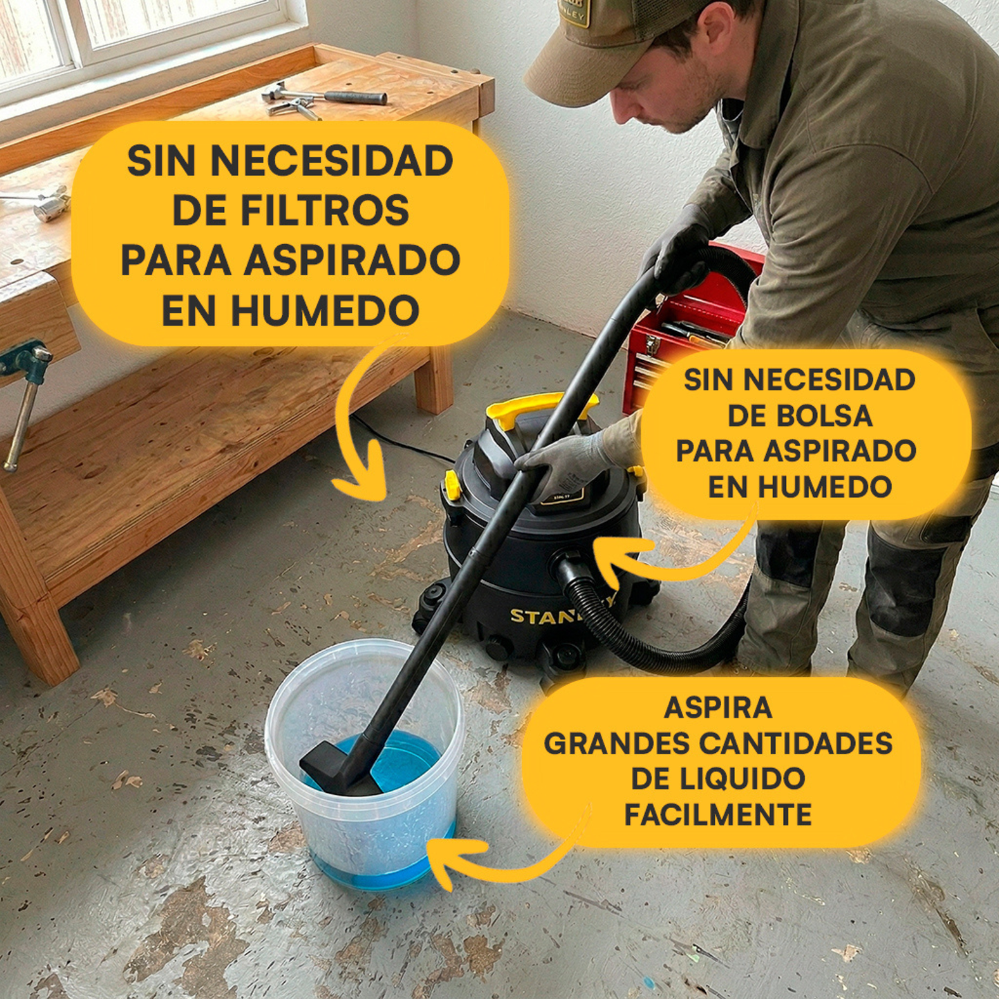 Aspiradora Industrial Profesional Stanley De Tacho Sin Bolsa POLVO Y AGUA