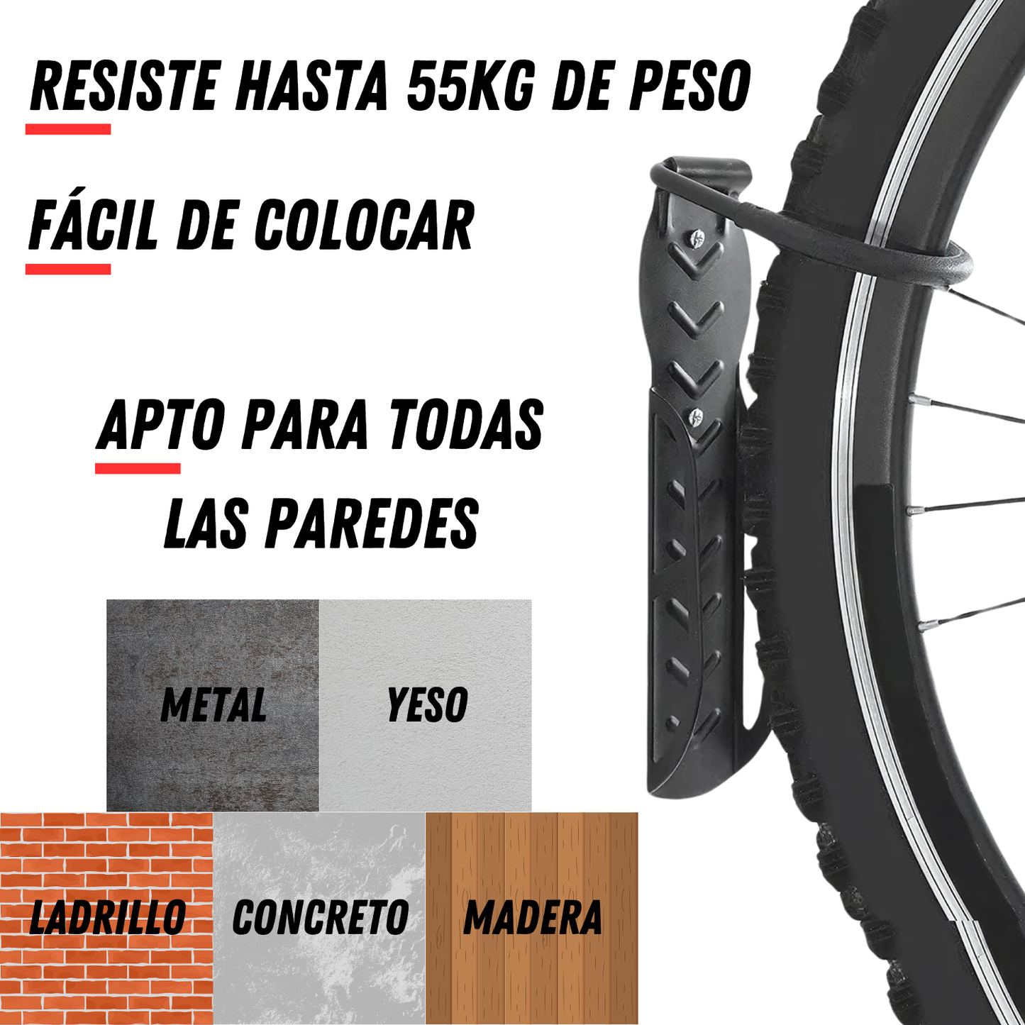 Soporte Bicicleta De Pared Vertical Gancho Universal Bicicletas