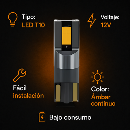 Lampara Led COLOR AMBAR Para Auto T10 Ir100 Posición Matrícula 12v W5w