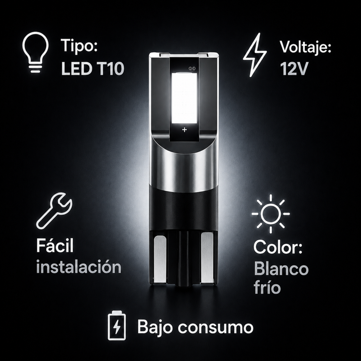 Lampara Led COLOR BLANCO Para Auto T10 Ir100 Posición Matrícula 12v W5w