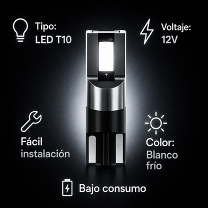 Lampara Led COLOR BLANCO Para Auto T10 Ir100 Posición Matrícula 12v W5w