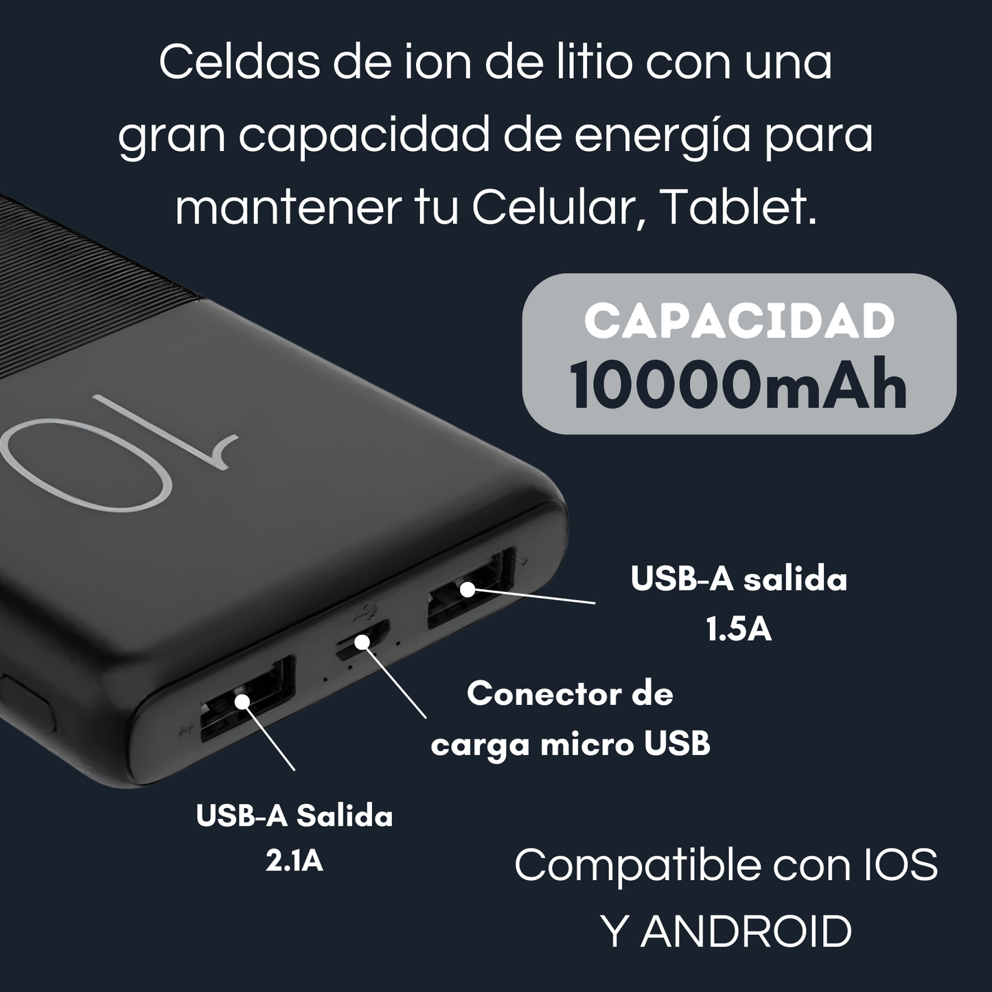 Powerbank Cargador Portátil Usb Batería 10000ah Carga Rápida