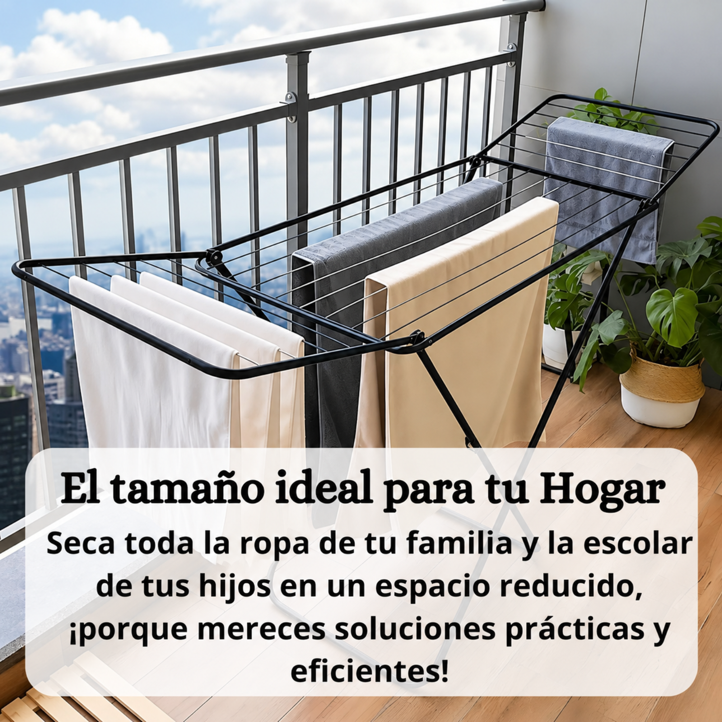 Tender Tendedero Ropa Mor Plegable Grande Exterior Abatible NEGRO