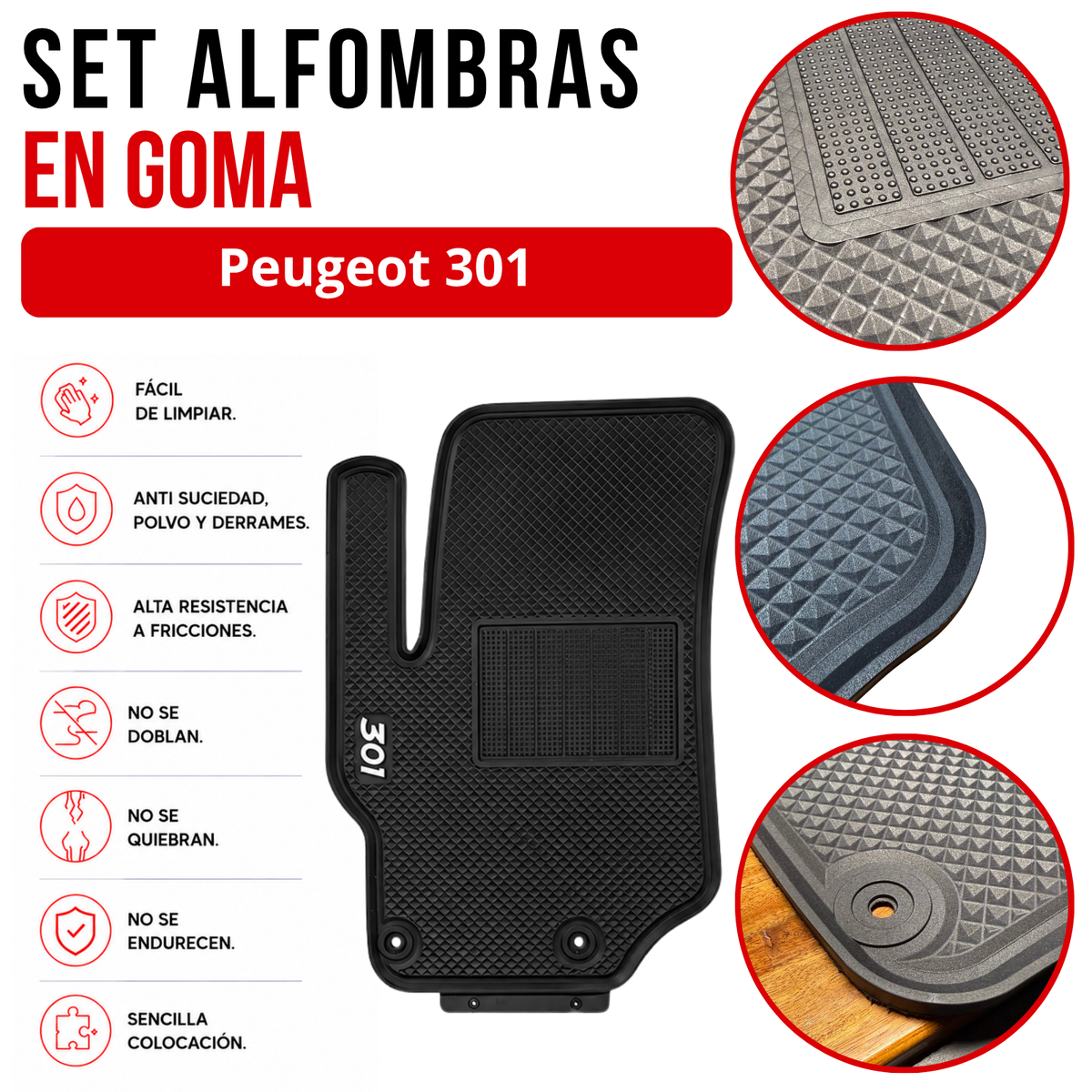 Alfombra Peugeot 301 Set Juego Alfombras En Goma Originales específicas