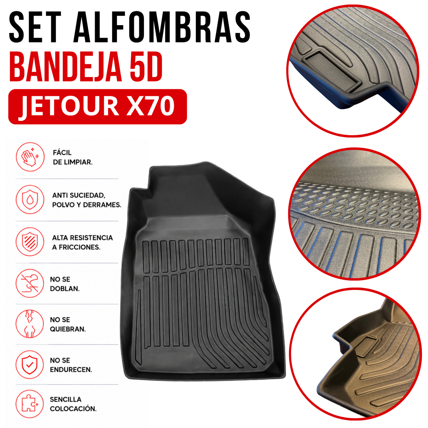 Juego Alfombra Jetour X70-x70plus Bandeja Rígida 5d Auto Suv Set de alfombras TPE