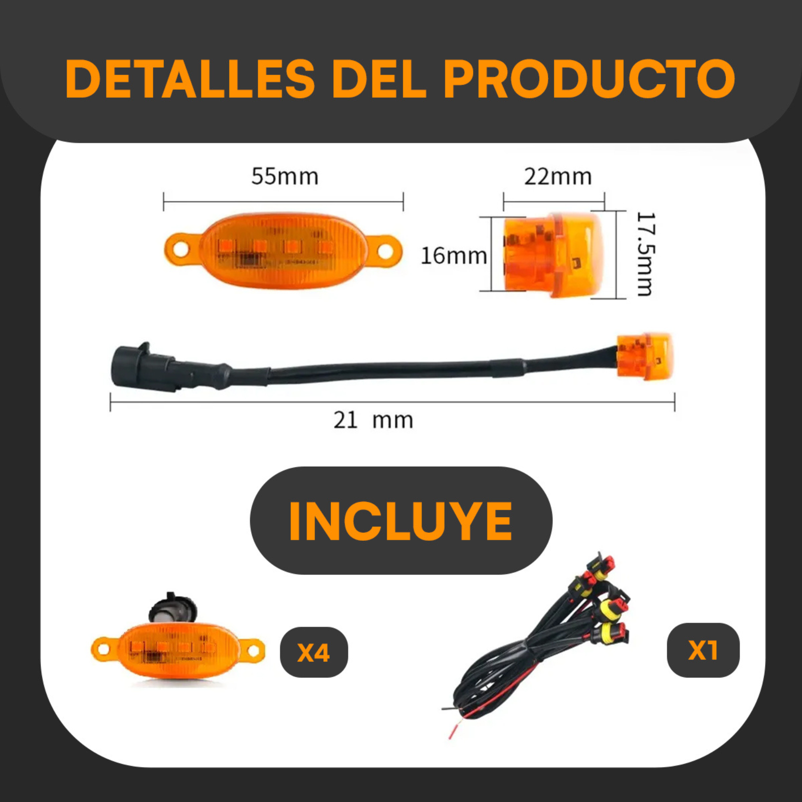 Kit Lamparas Led Para Parillas Camionetas Autos Ambar