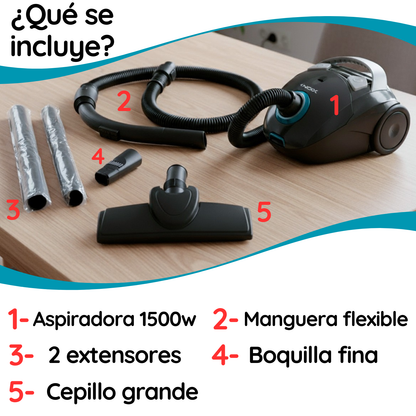 Aspiradora Xion 1500w Compacta Para Hogar Potente Con Bolsa