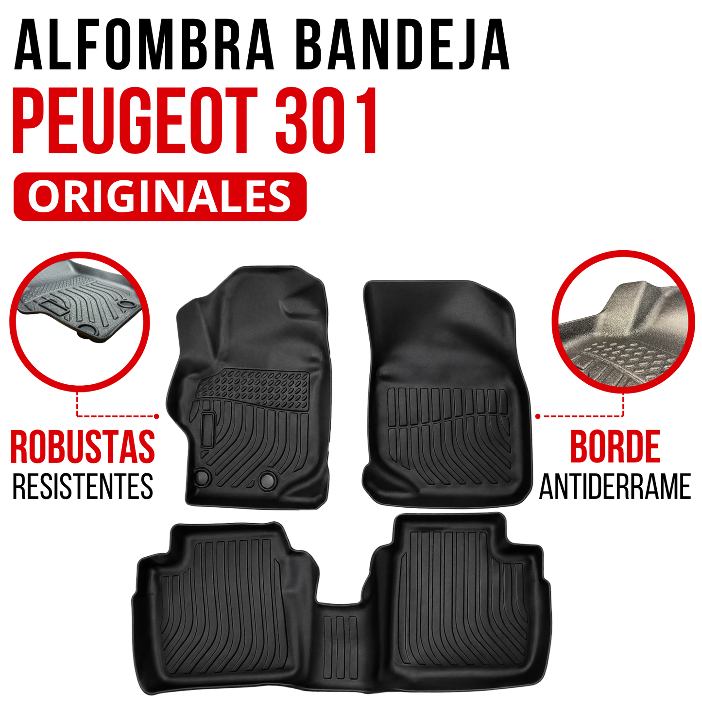 Juego Alfombra Auto Bandeja Rígida Peugeot 301 Set completo bandejas rígidas