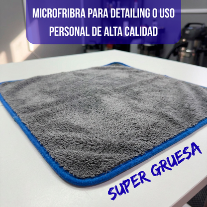 Paño Toalla De Microfibra Auto Detailing Gruesa 40x40 1000g Gris Con Azul