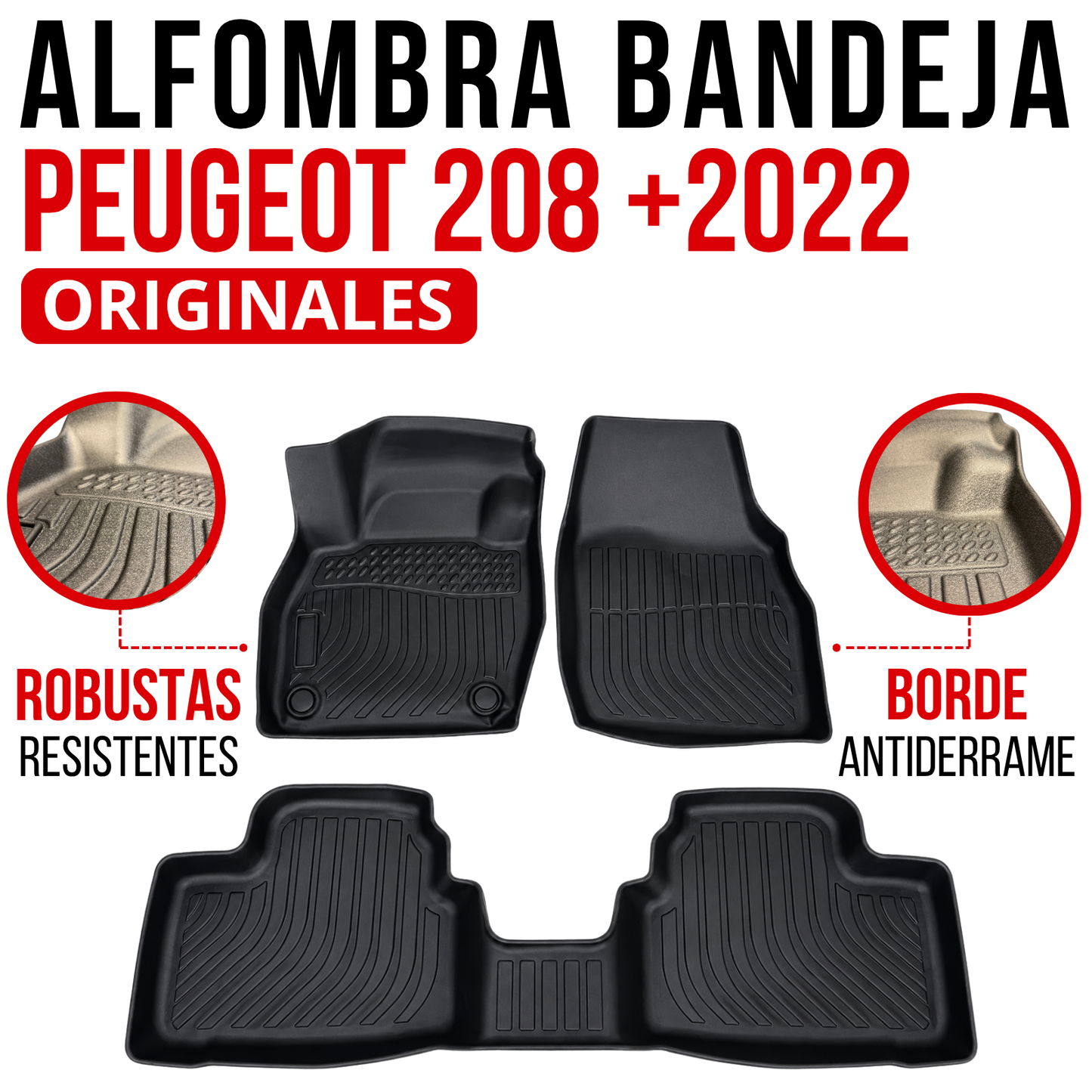 Alfombra PEUGEOT 208 Bandeja Rígida 5d Bandeja De Piso Auto Set alfombras TPE RÍGIDO