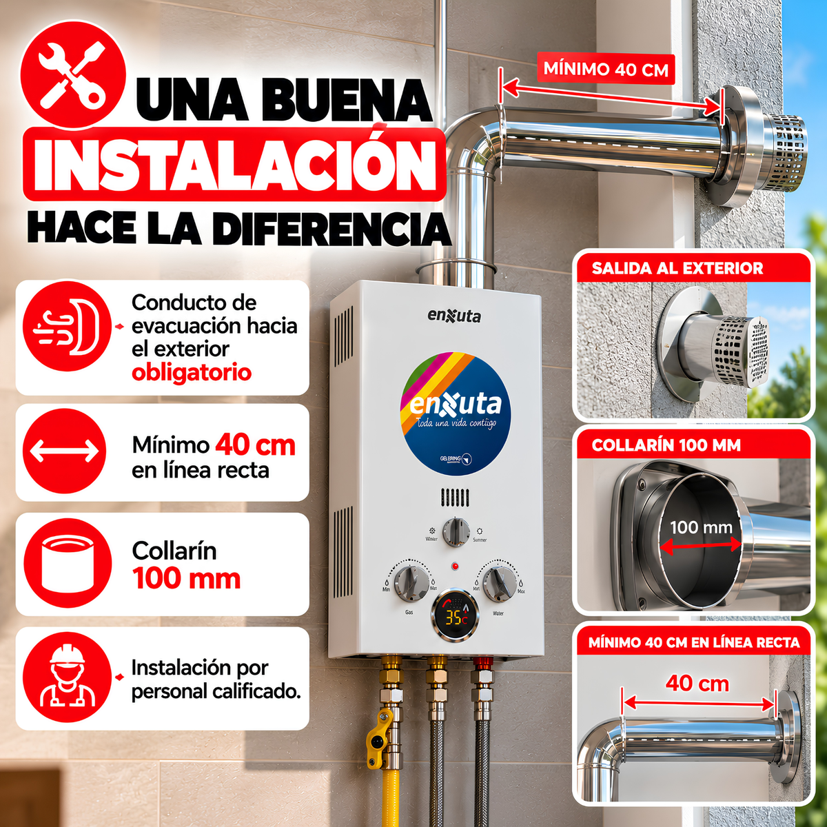 Calefón Calentador A Gas Calentador Agua Enxuta 6l Caliente tiro natural