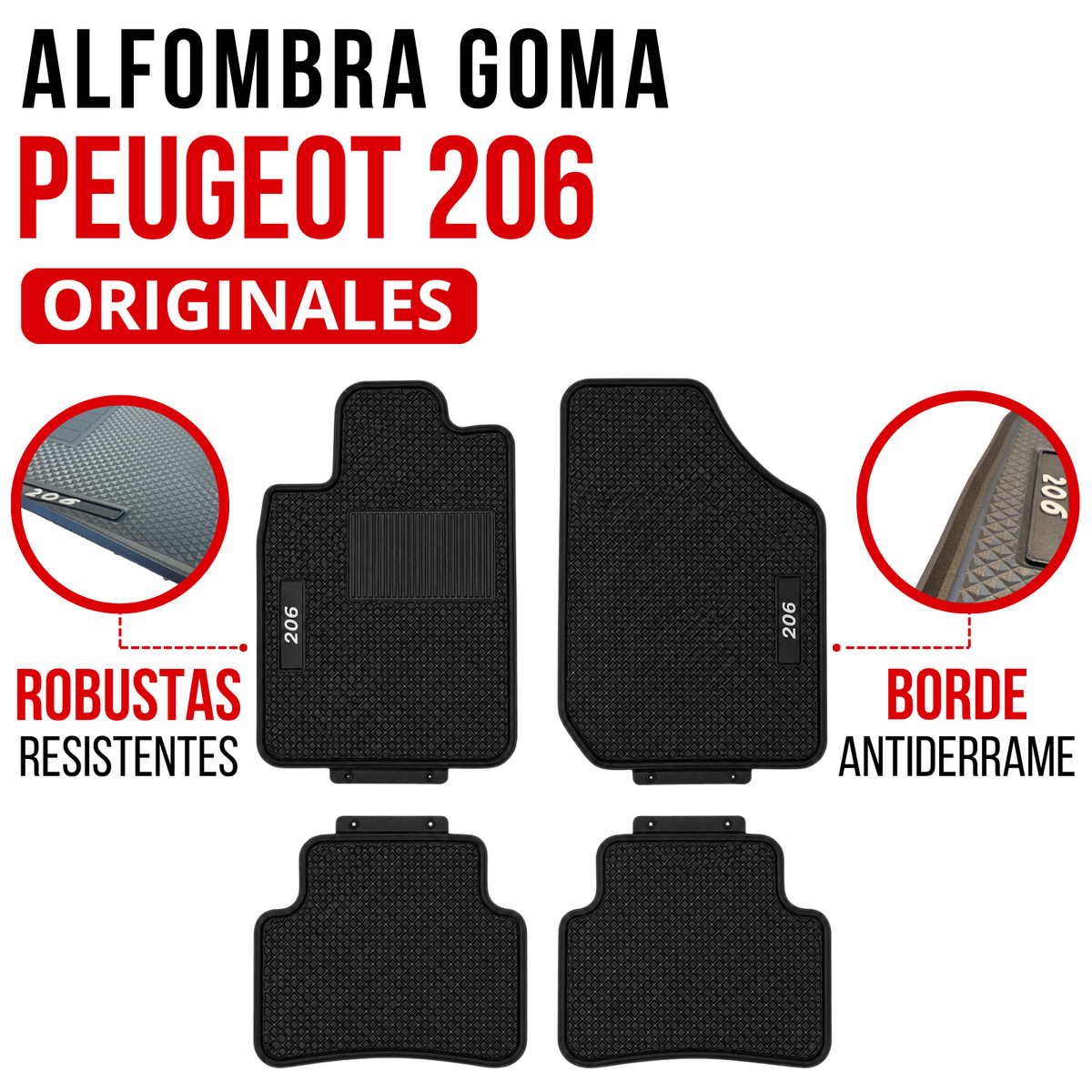 Alfombra Auto Peugeot 206 Juego Específico En Goma Calidad