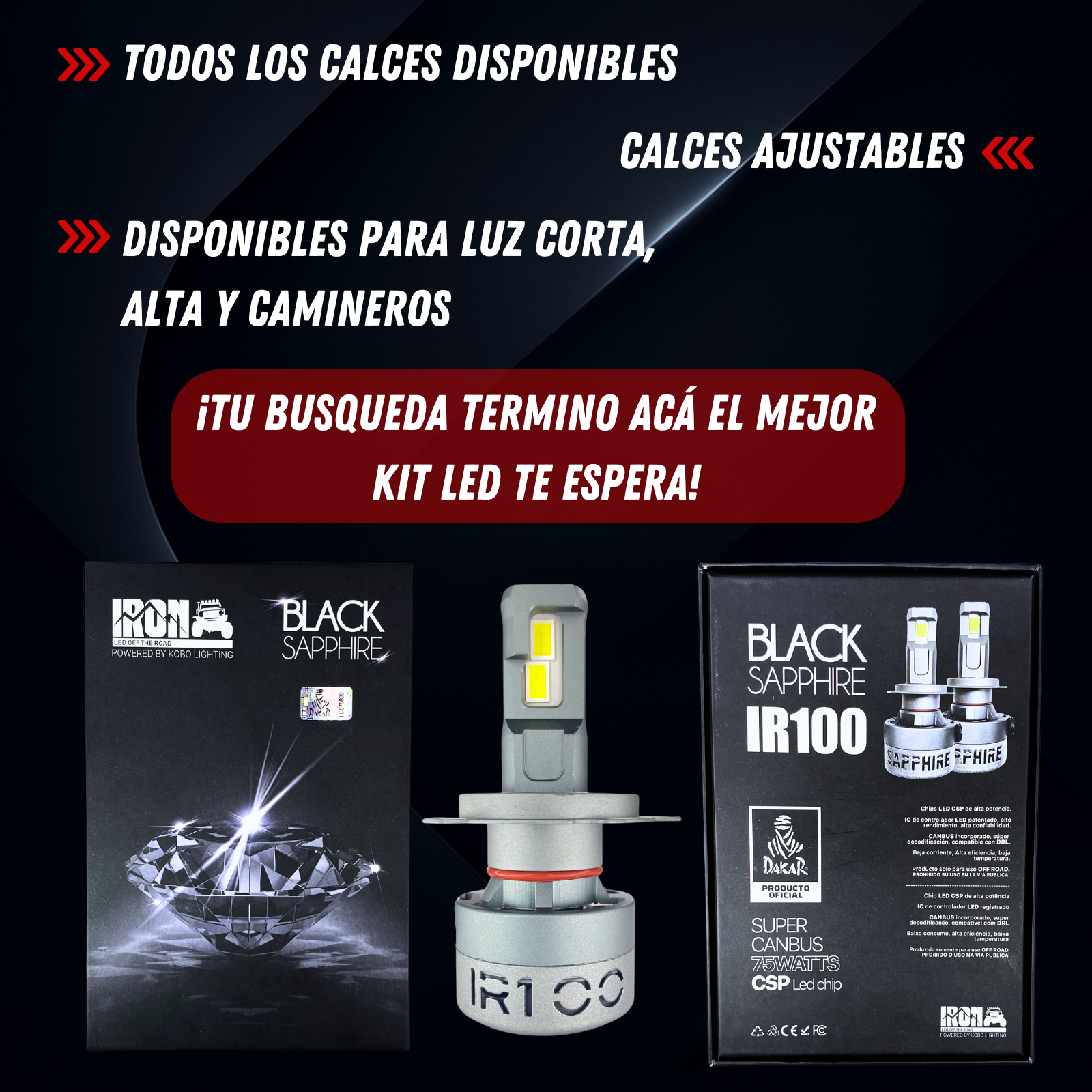Kit Lamparas Led Auto Cree Led Black Sapphire Ir100 Dakar H1 H4 H7 H11