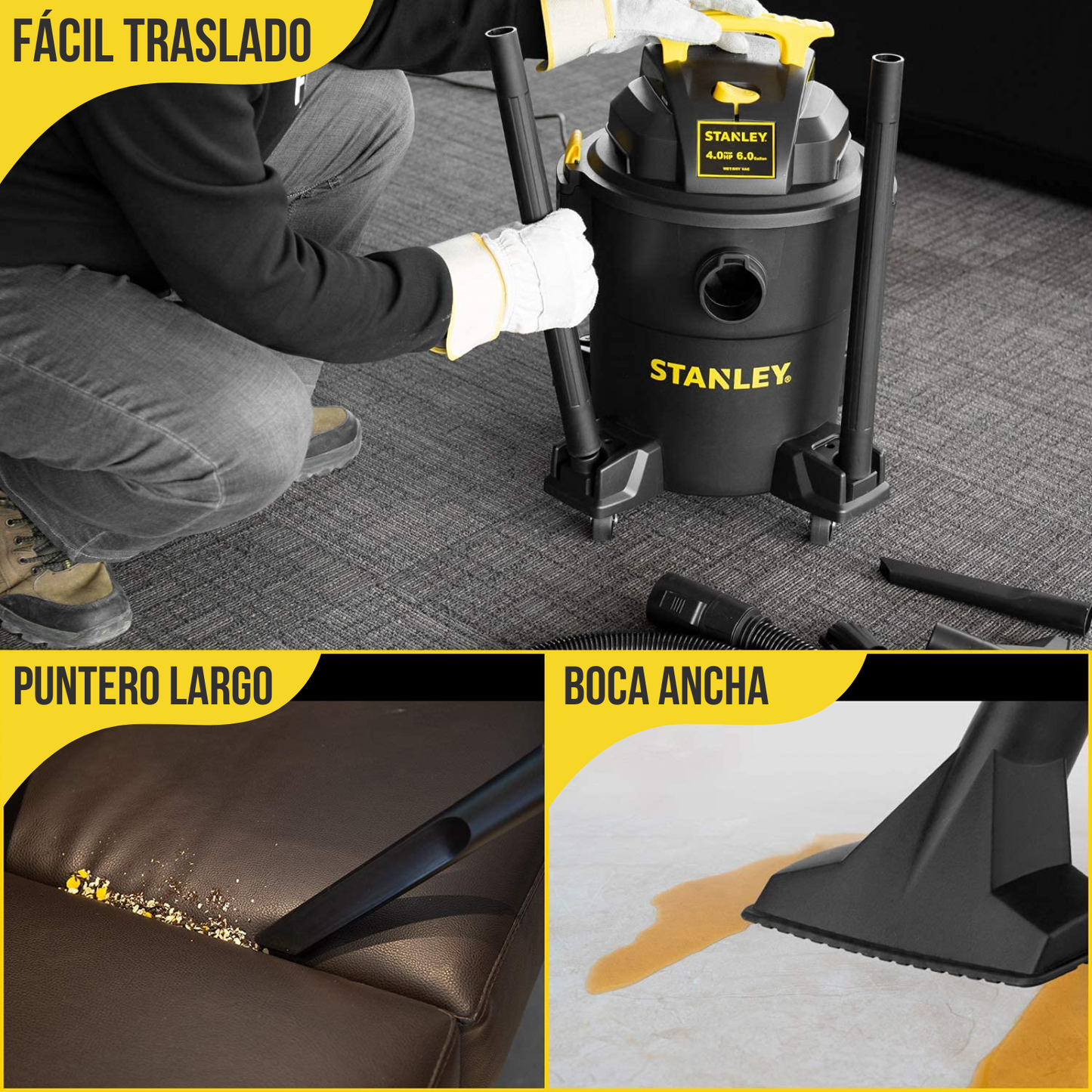 Aspiradora Industrial Profesional Stanley De Tacho Sin Bolsa POLVO Y AGUA