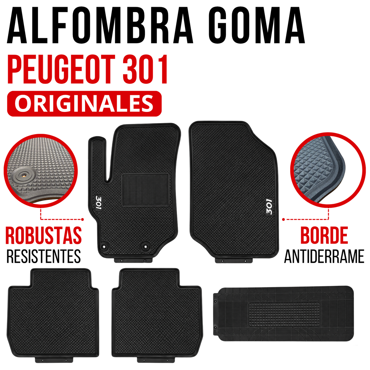 Alfombra Peugeot 301 Set Juego Alfombras En Goma Originales específicas