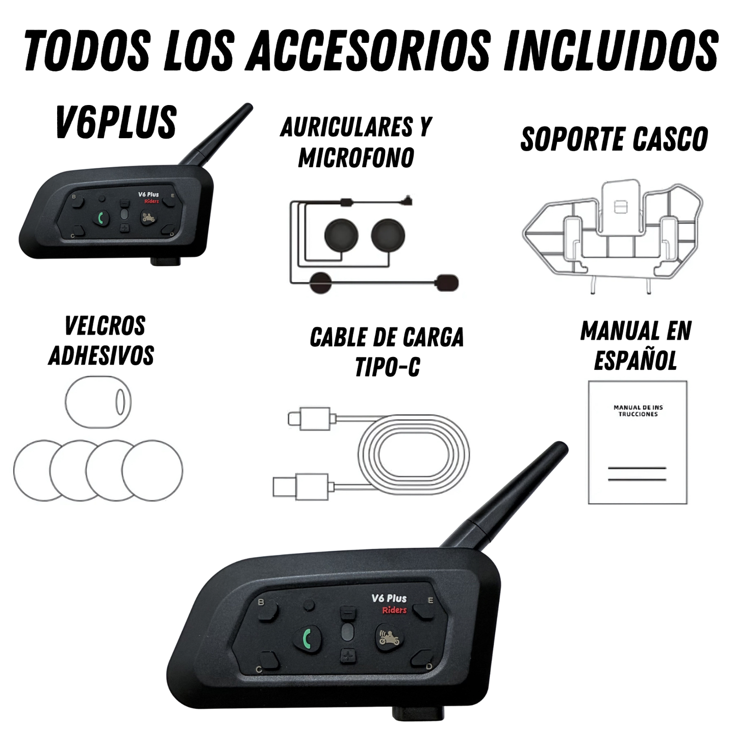 Intercomunicador Casco Motos Llamadas Bluetooth Manos Libres V6 PLUS