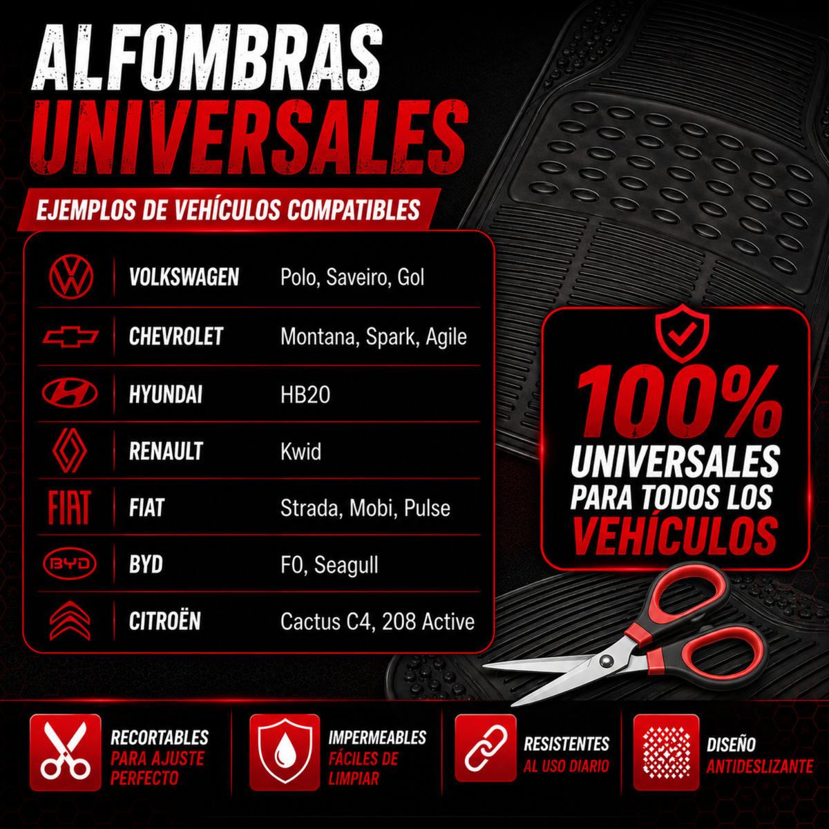 Juego Alfombra Para Auto De Goma Alfombras Universales Autos