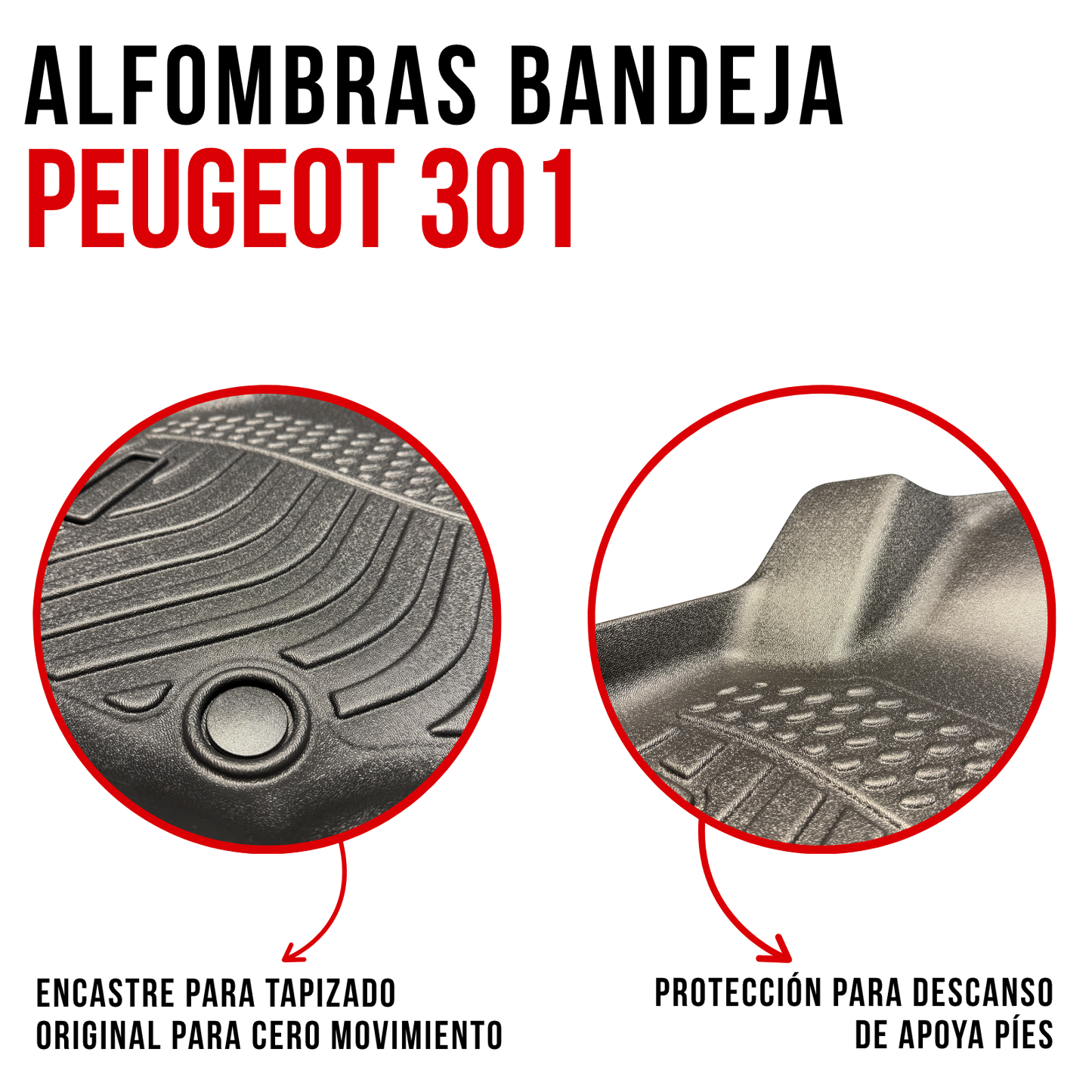 Juego Alfombra Auto Bandeja Rígida Peugeot 301 Set completo bandejas rígidas