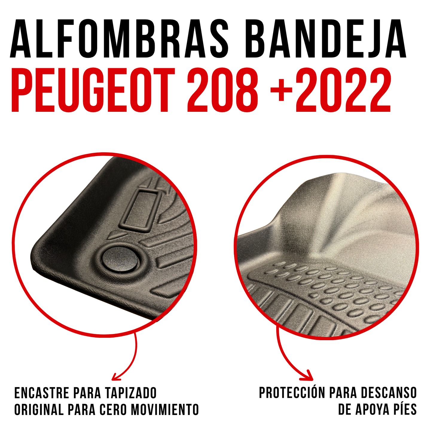 Alfombra PEUGEOT 208 Bandeja Rígida 5d Bandeja De Piso Auto Set alfombras TPE RÍGIDO