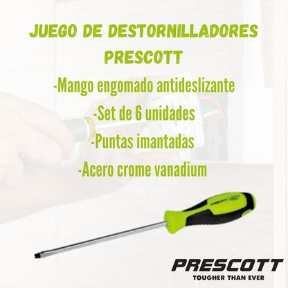 Destornilladores Prescott Pcs 6 Chrome Vanadium, Magnetizado