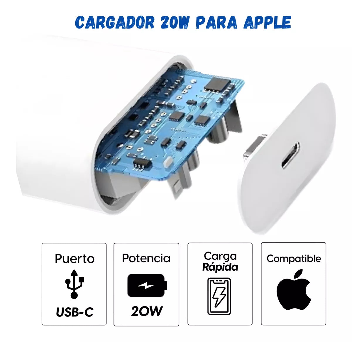 Cargador Carga Rápida Compatible Con iPhone 20w Usb Tipo C