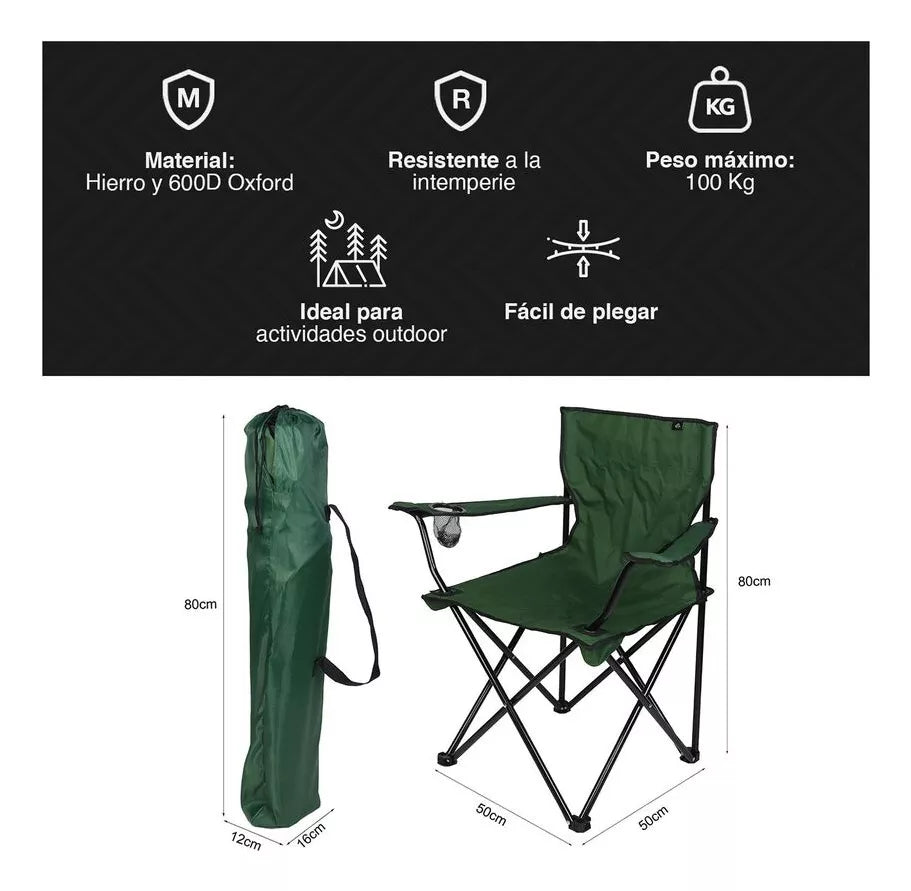 Silla Plegable Camping Playa Tela Reforzada Cómoda De Metal